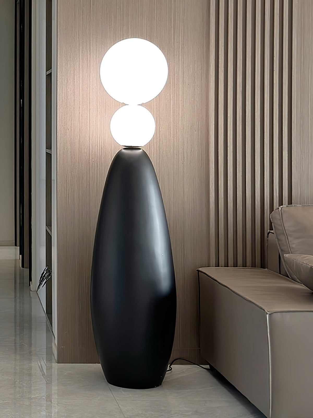 Ervynel vloerlamp zwart bolvormig minimalistisch woonkamer