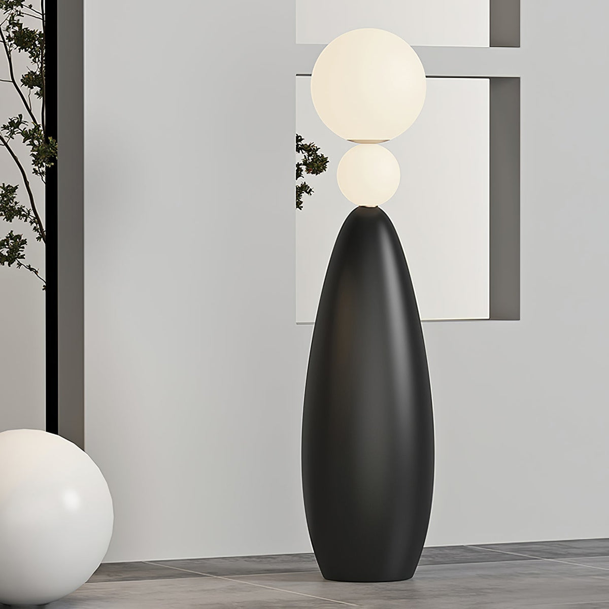 Ervynel vloerlamp zwart bolvormig minimalistisch woonkamer