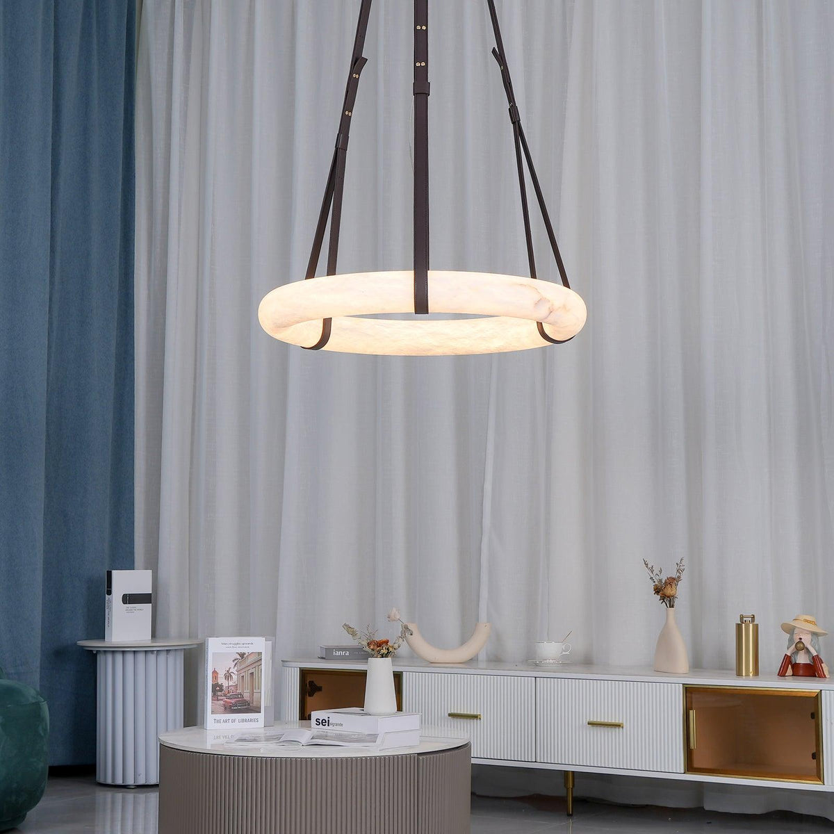 Oslo hanglamp albast ring leerbanden Scandinavisch