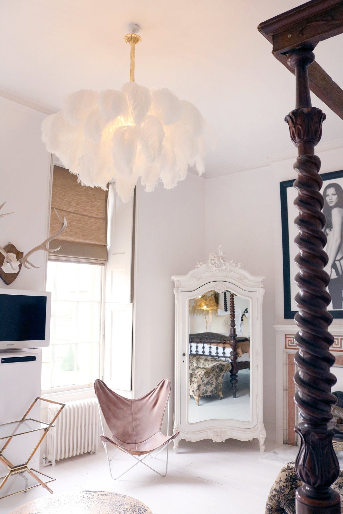 Auralira Kroonluchter Struisvogelveer Groot messing Stam
