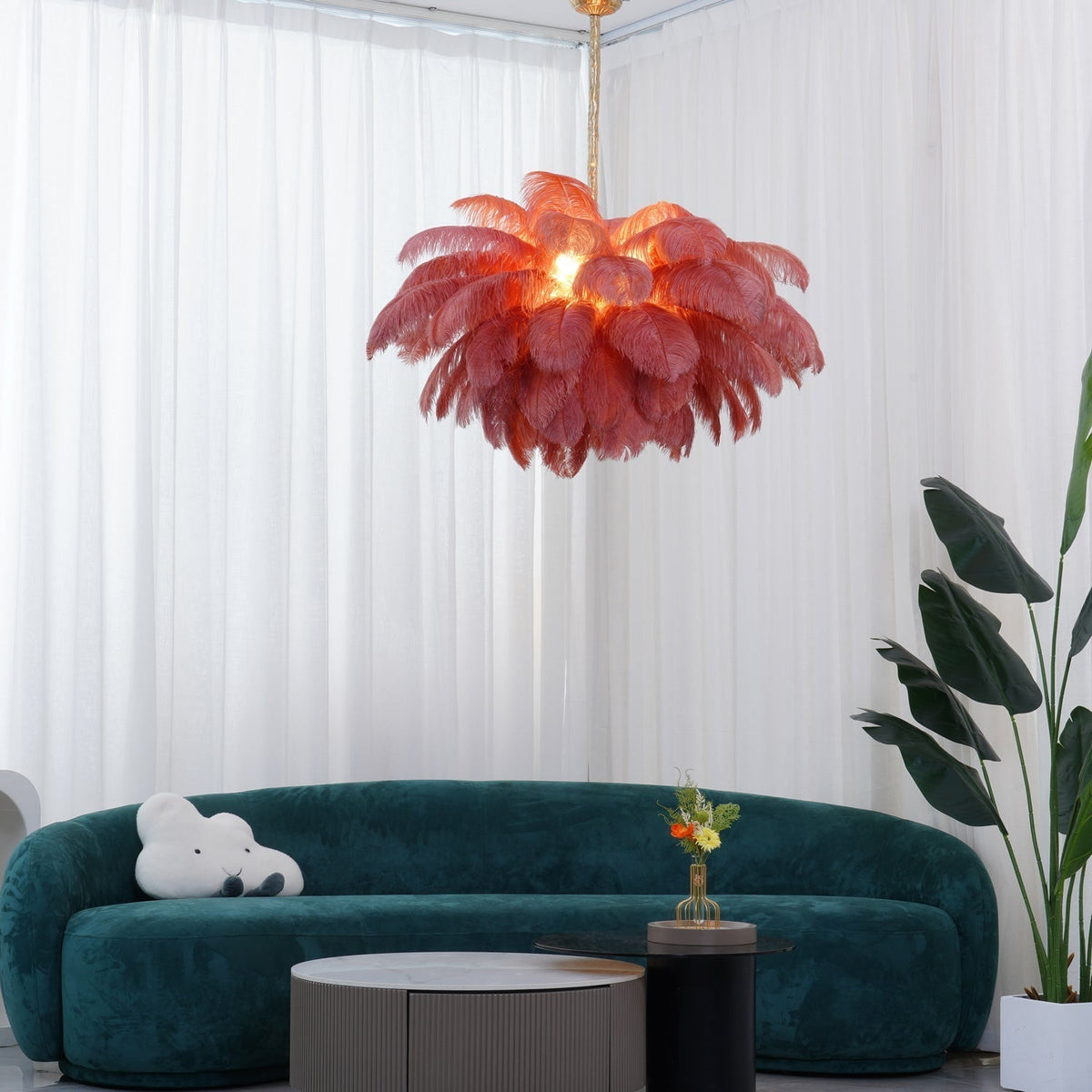 Auralira Kroonluchter Struisvogelveer Groot messing Stam
