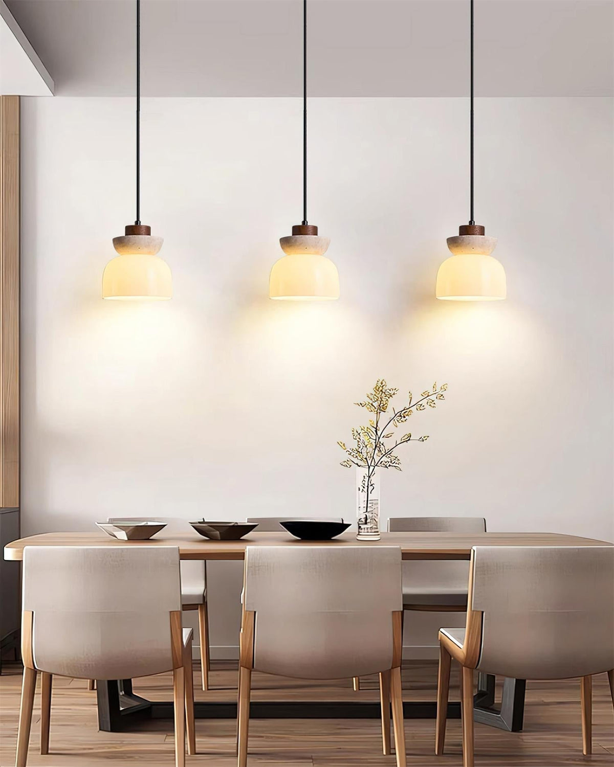 Norenx travertin koepelvormige glas hanglamp Hout