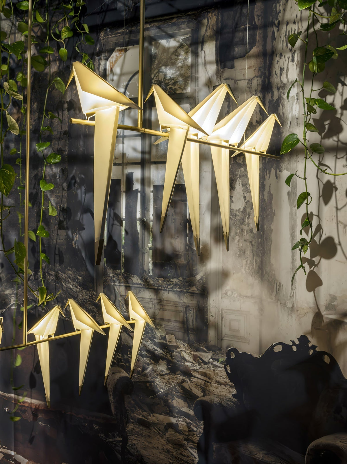 Lunuian kroonluchter Paper Crane Bird sculpturale LED