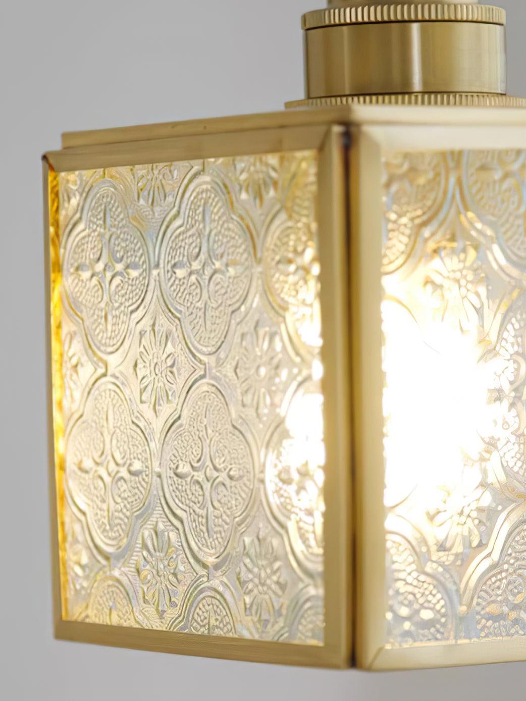 Arvane elegante hanglamp van messing en glas met gestructureerde kap