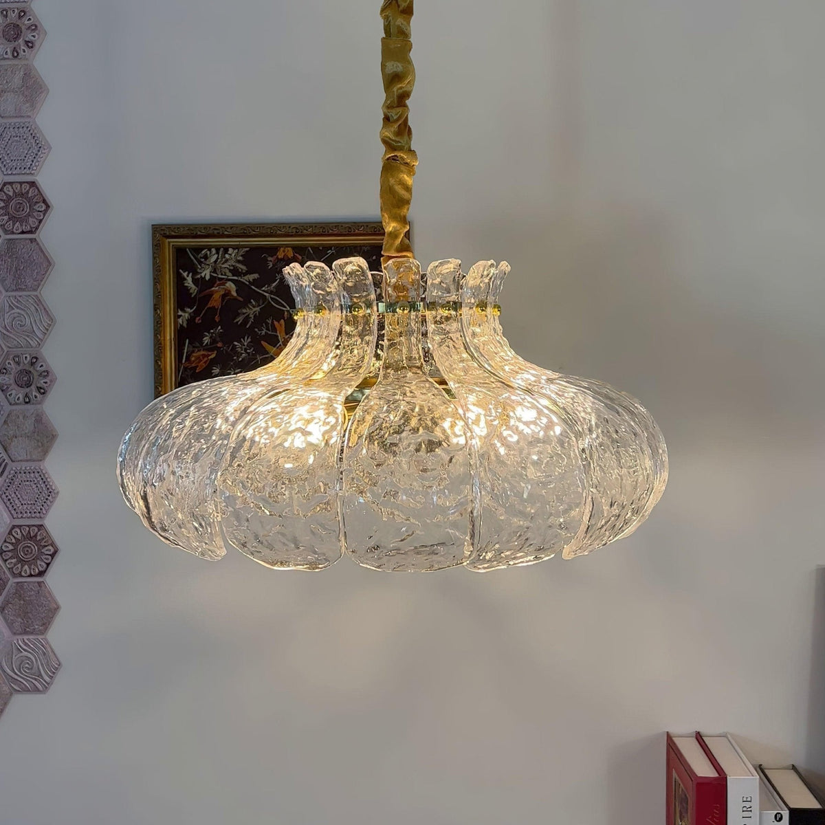 Ariv hanglamp van messing en glas met glamoureus-look