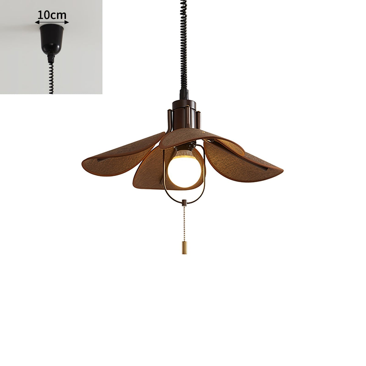 Utalion traditionele hanglamp van hout en stof met bloemblaadjesvorm