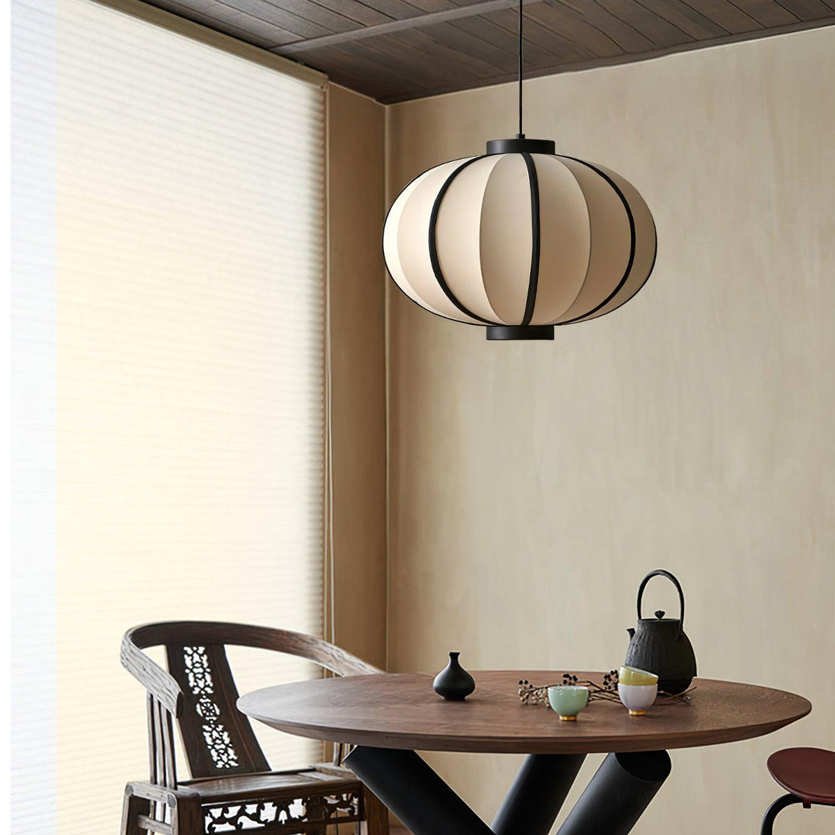 Lumara hanglamp met stoffen lantaarnkap in vintage stijl