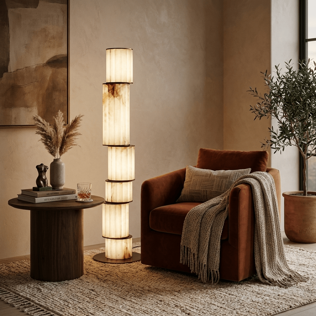 Eirirena vloerlamp in albast