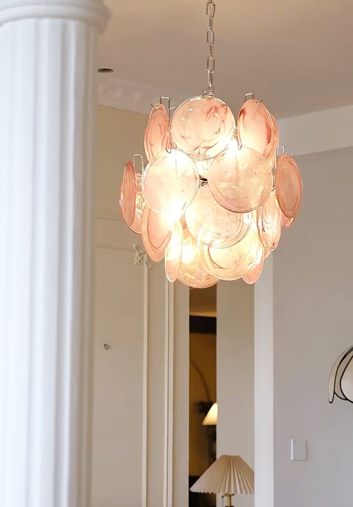 Celisaria Kroonluchter Roze Murano-glasplaten Vintage Charm
