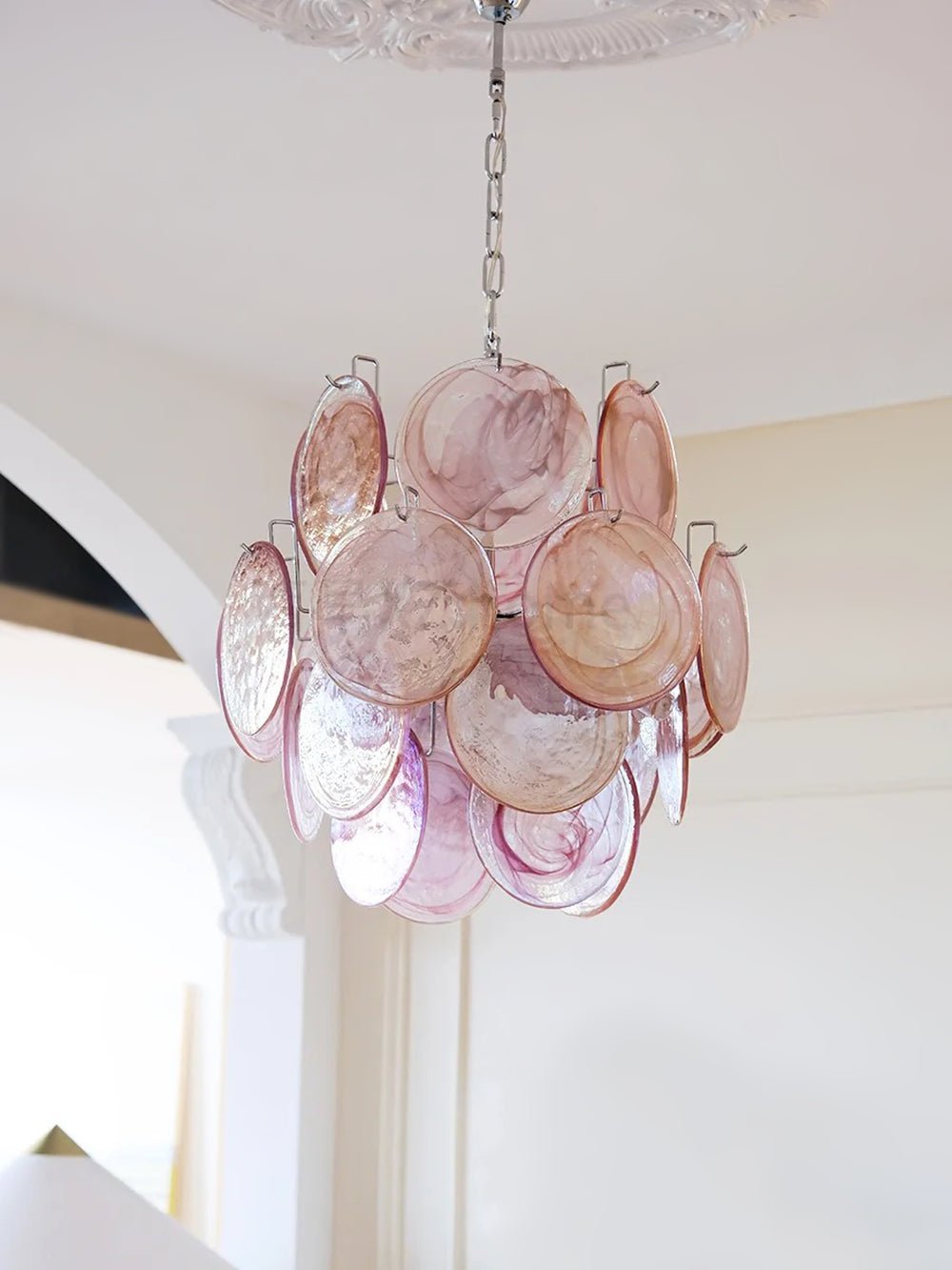 Celisaria Kroonluchter Roze Murano-glasplaten Vintage Charm