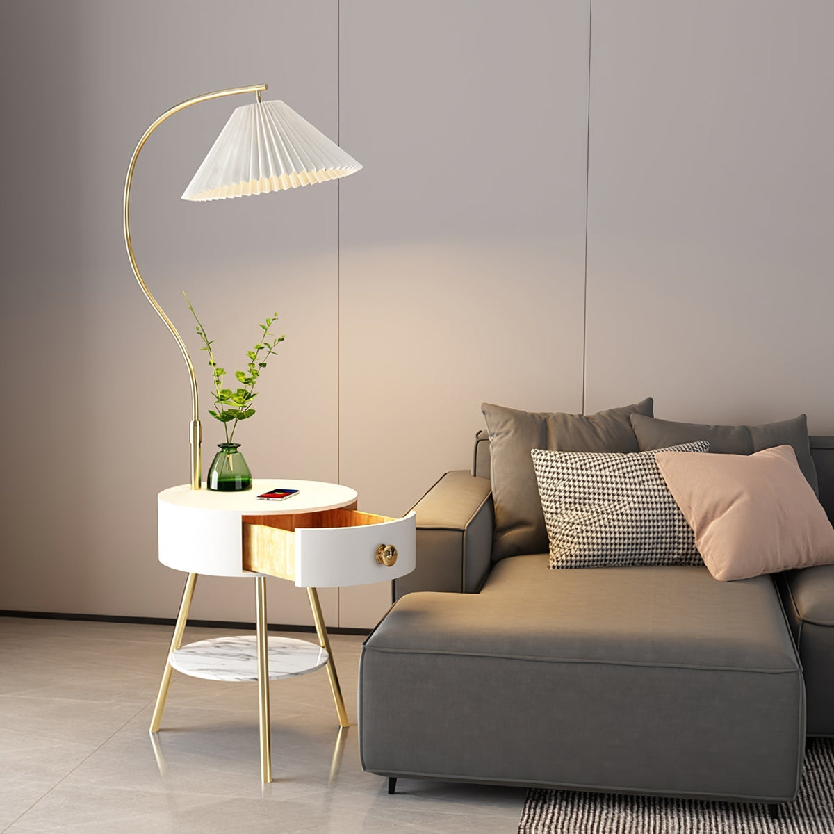 Yase houten marmeren vloerlamp