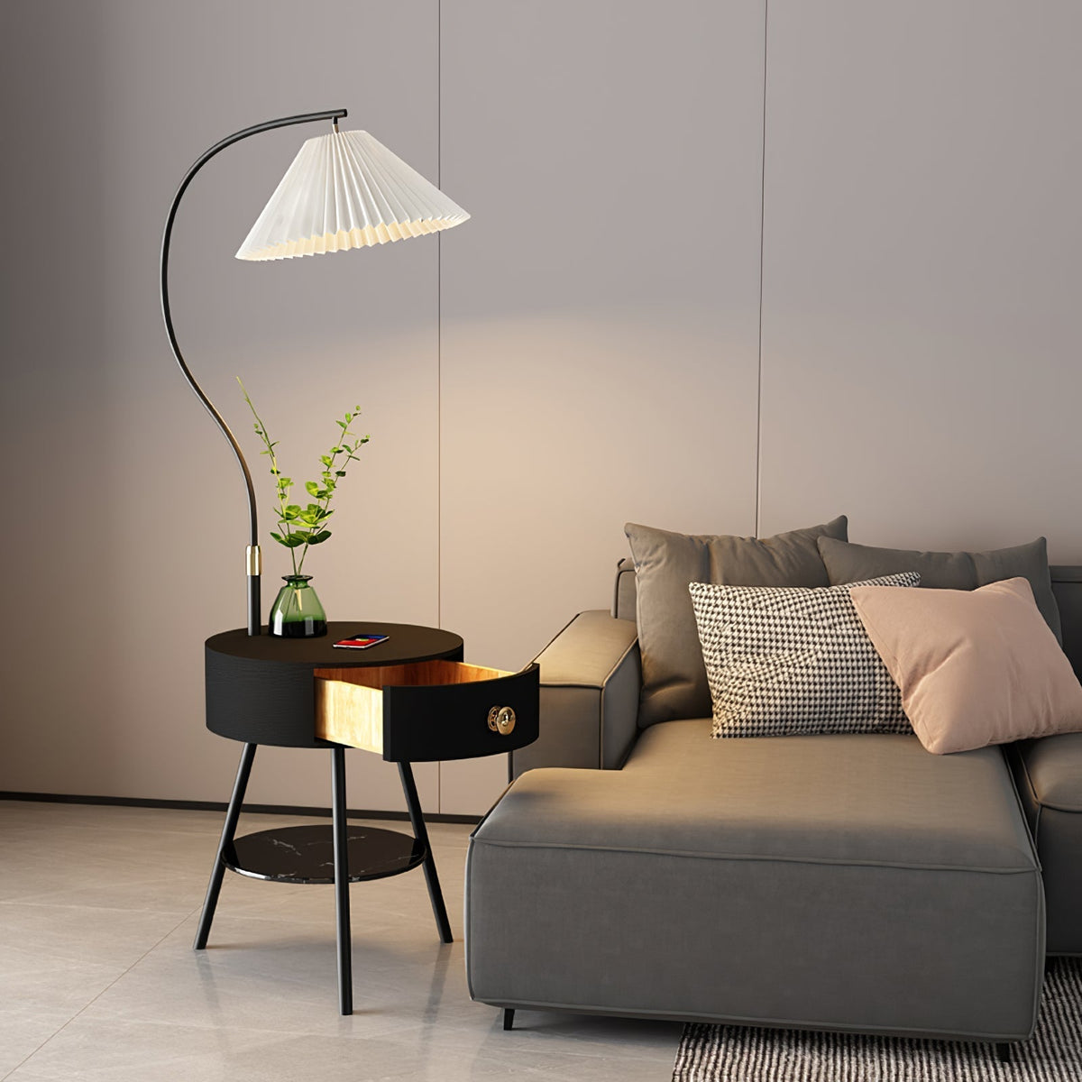 Yase houten marmeren vloerlamp