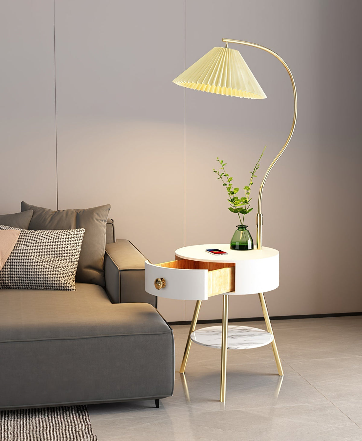 Yase houten marmeren vloerlamp