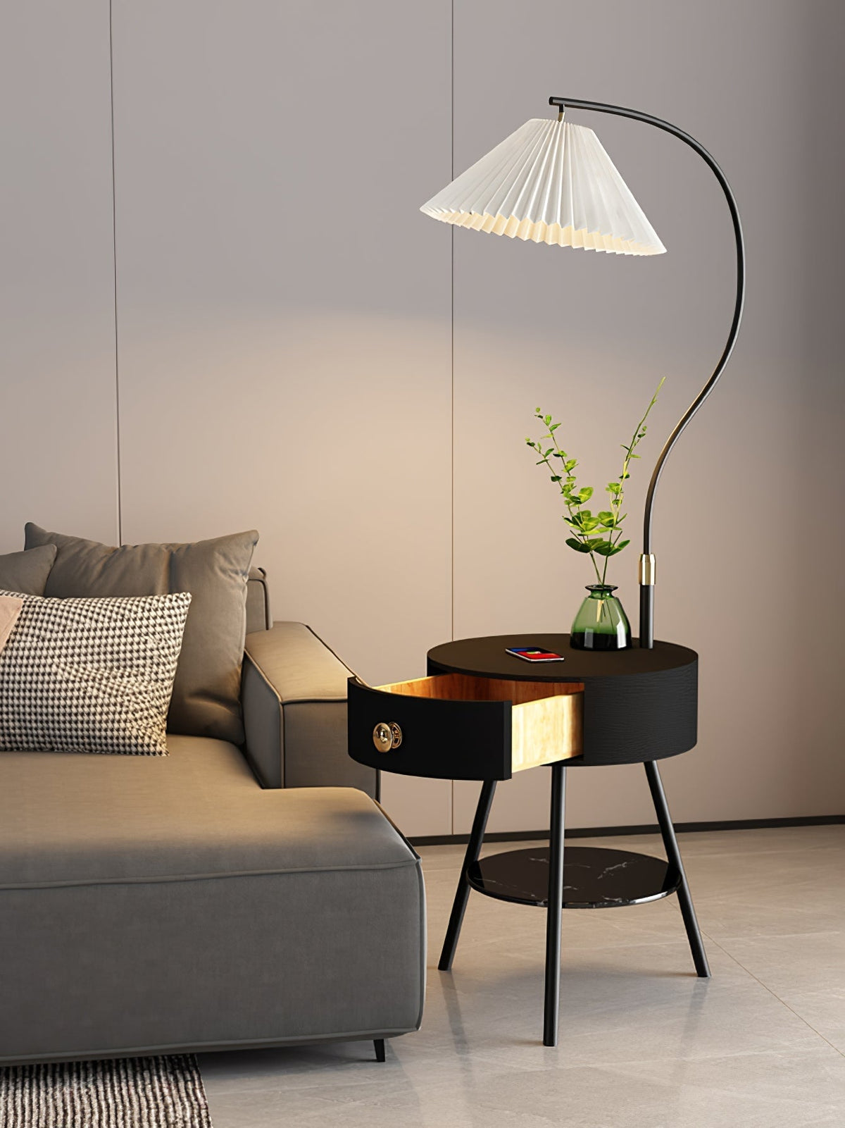 Yase houten marmeren vloerlamp