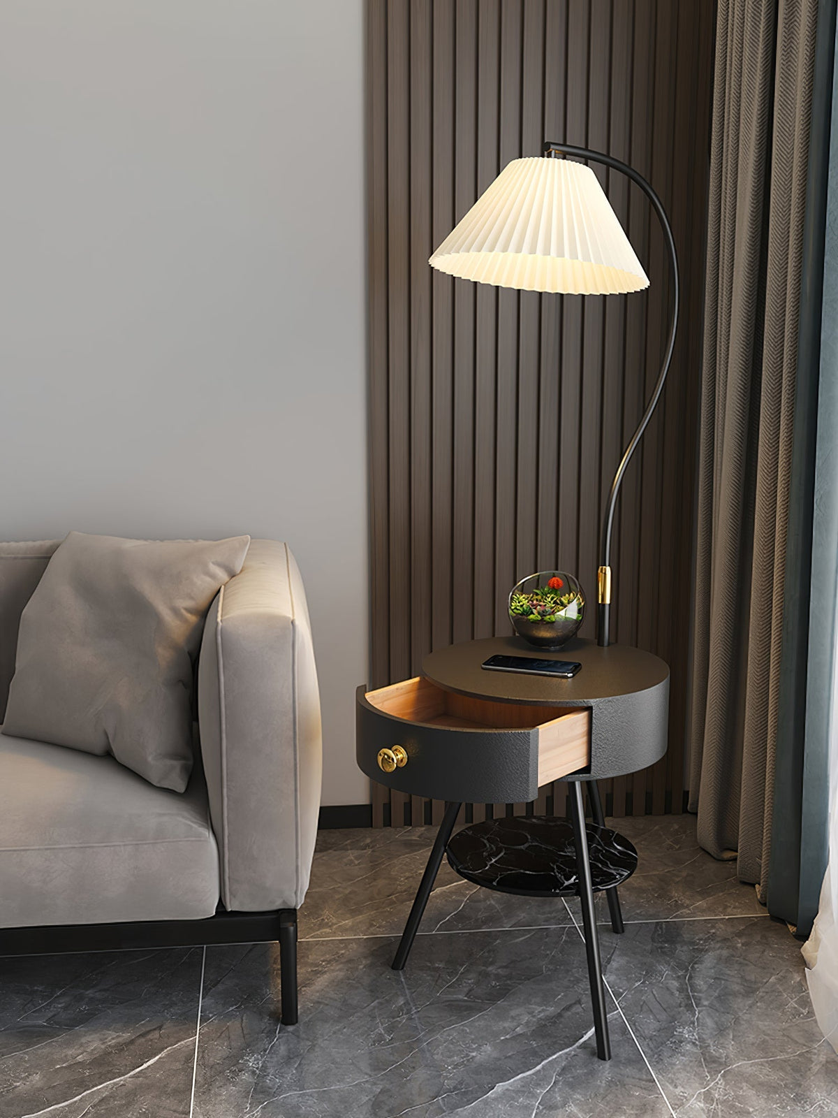Yase houten marmeren vloerlamp