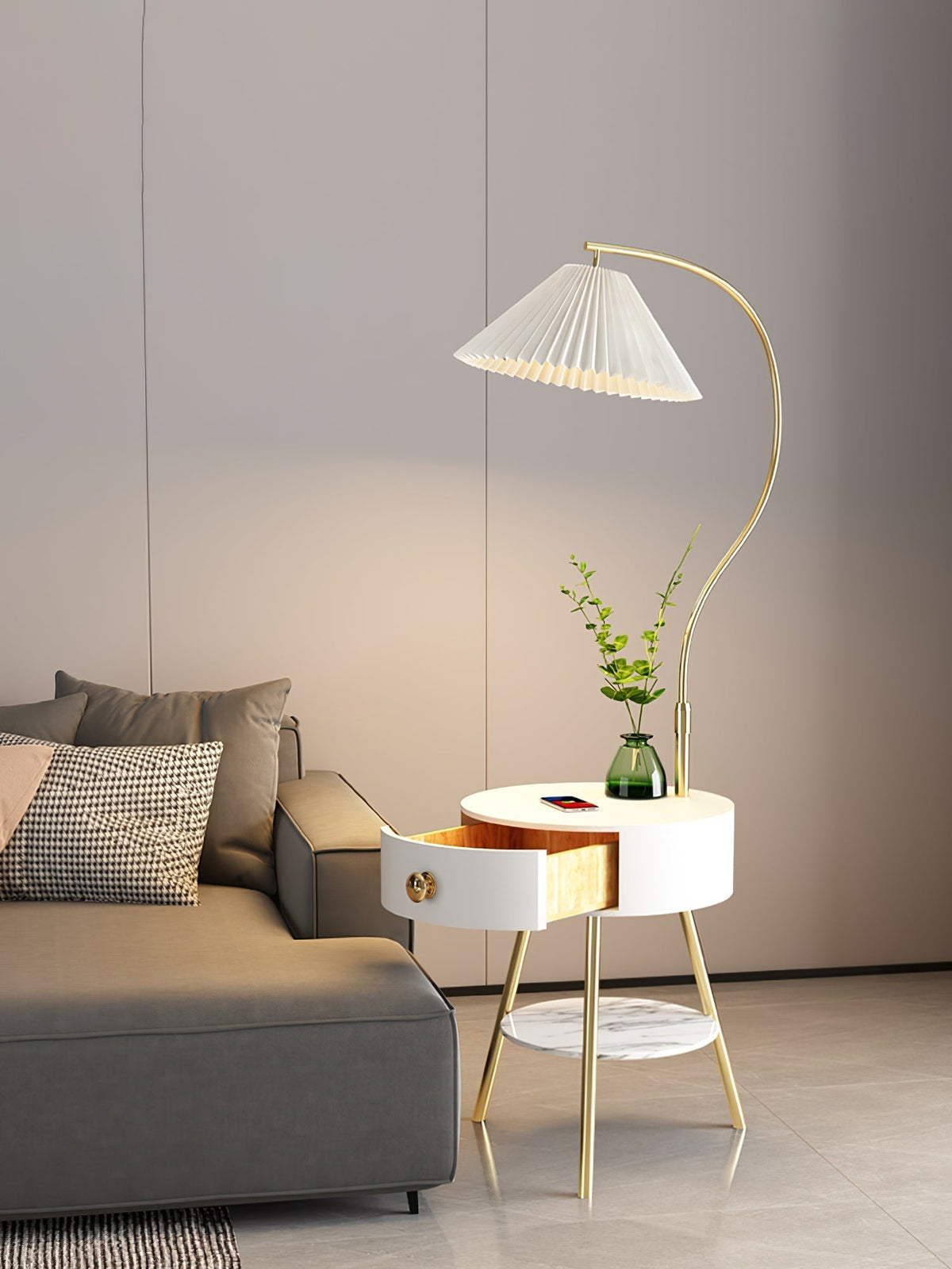 Yase houten marmeren vloerlamp