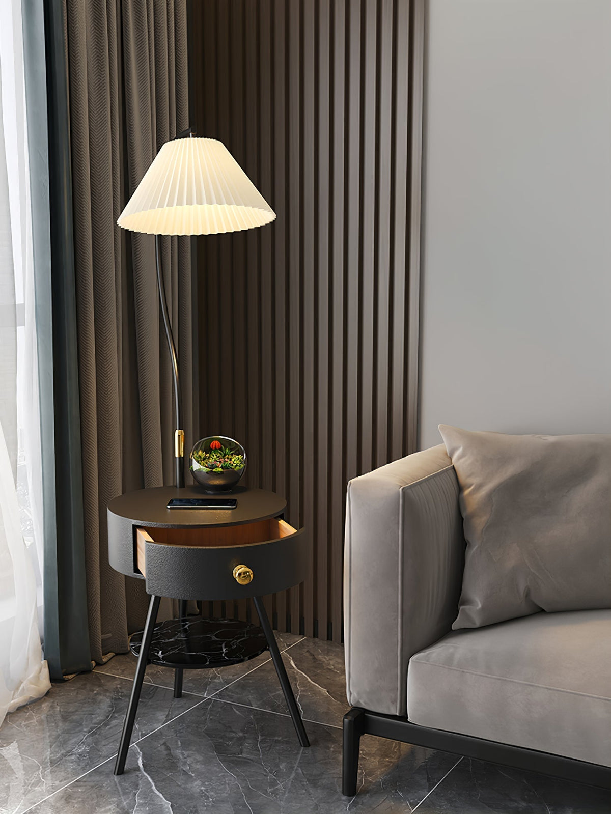 Yase houten marmeren vloerlamp
