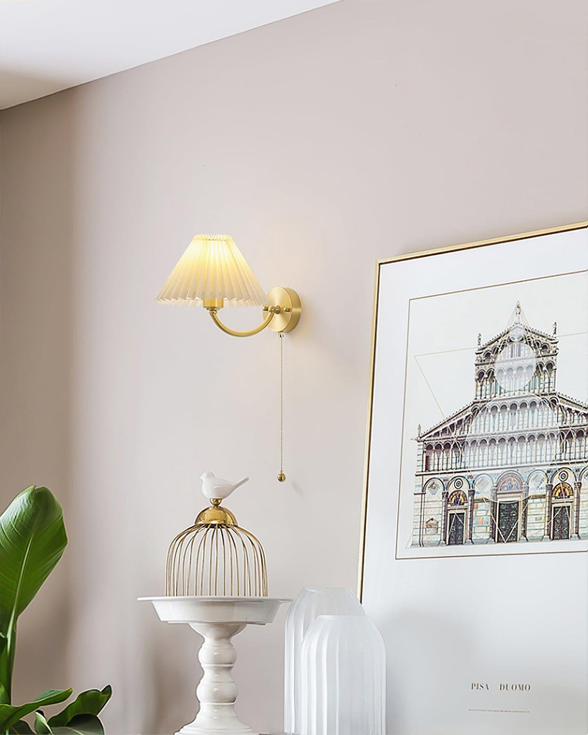 Dovrin elegantie geplooide messing stoffen wandlamp