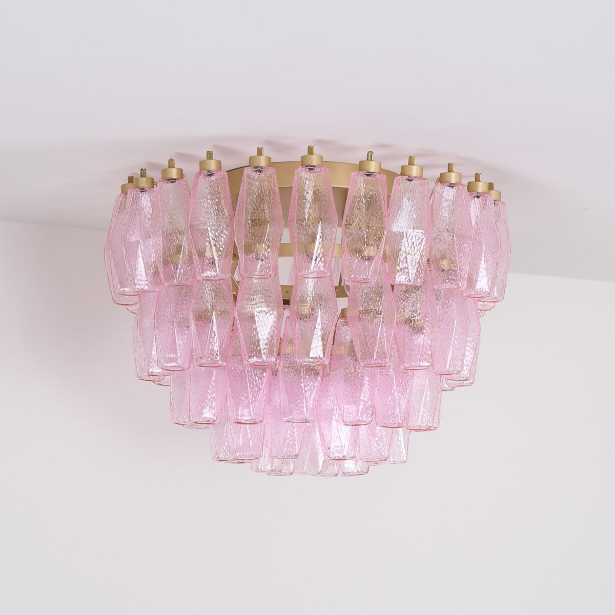Celelaya plafondlamp Poliedri gelaagde roze Murano-glas vlakke plafondlamp