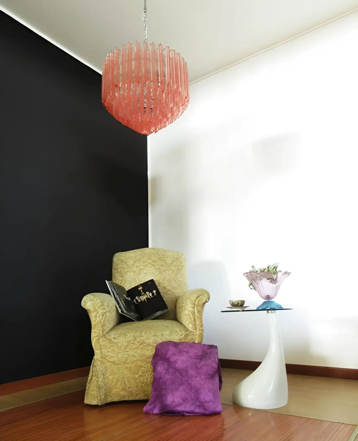 Celelaria Kroonluchter met Roze Glasprismen Geometrisch