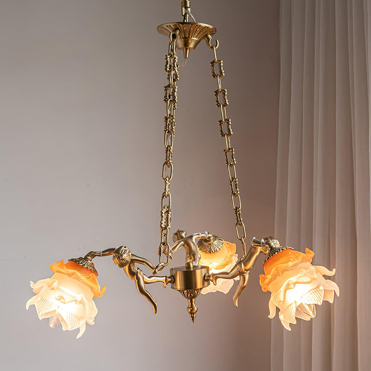 Solisira kroonluchter messing vintage bloemmotief