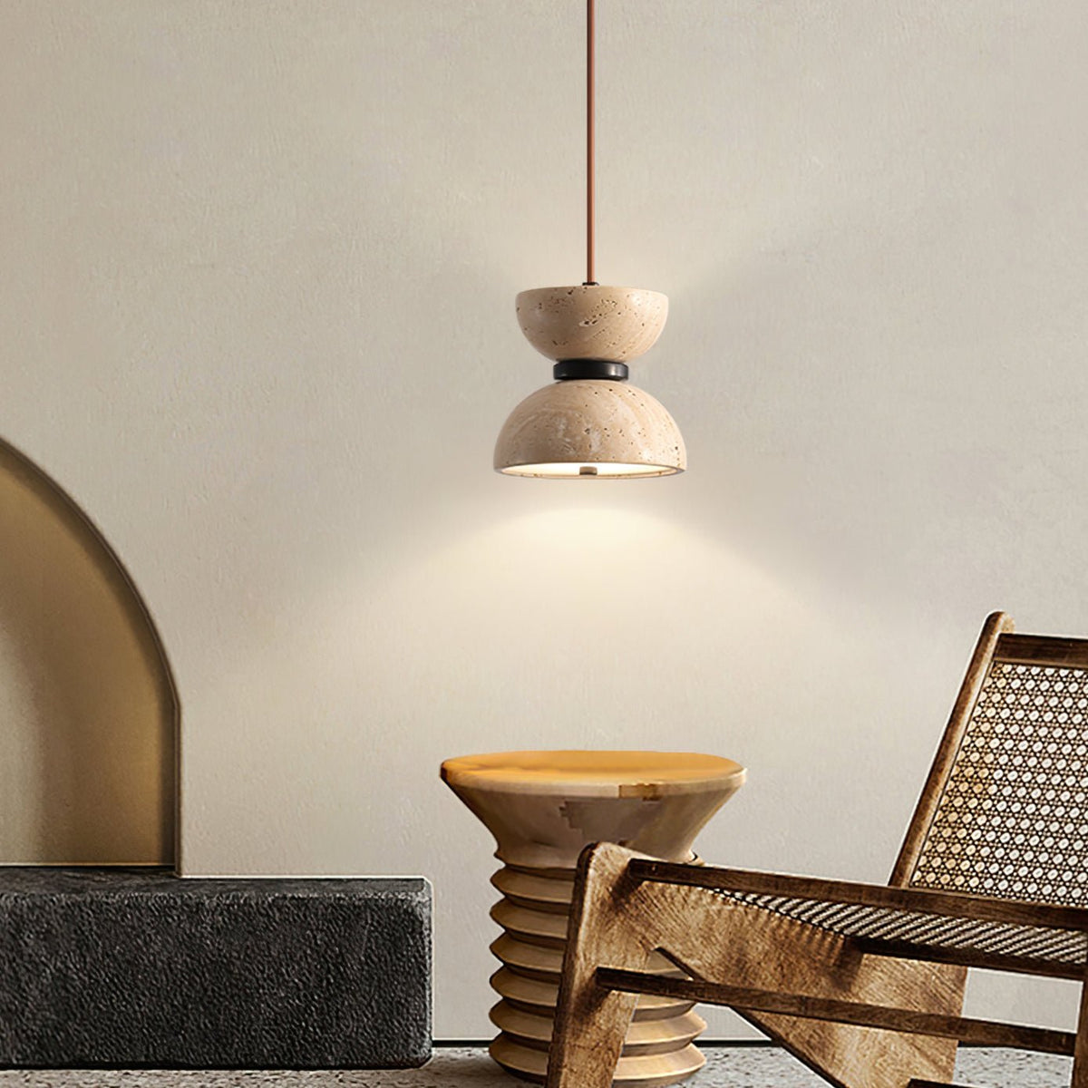 Tersus travertin Hourglass hanglamp Dubbele koepel
