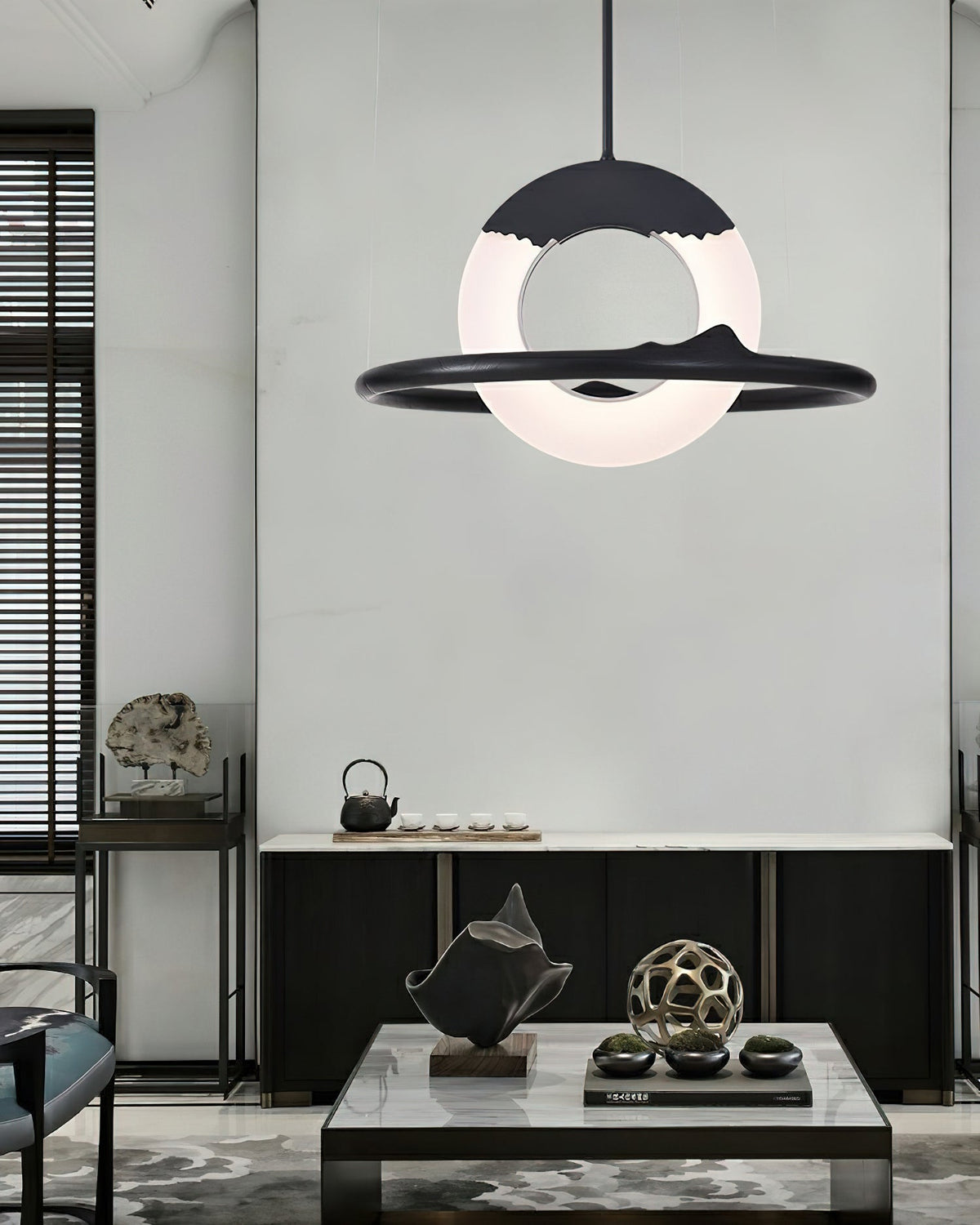 Mytalan ronde acryl hanglamp met houten ring