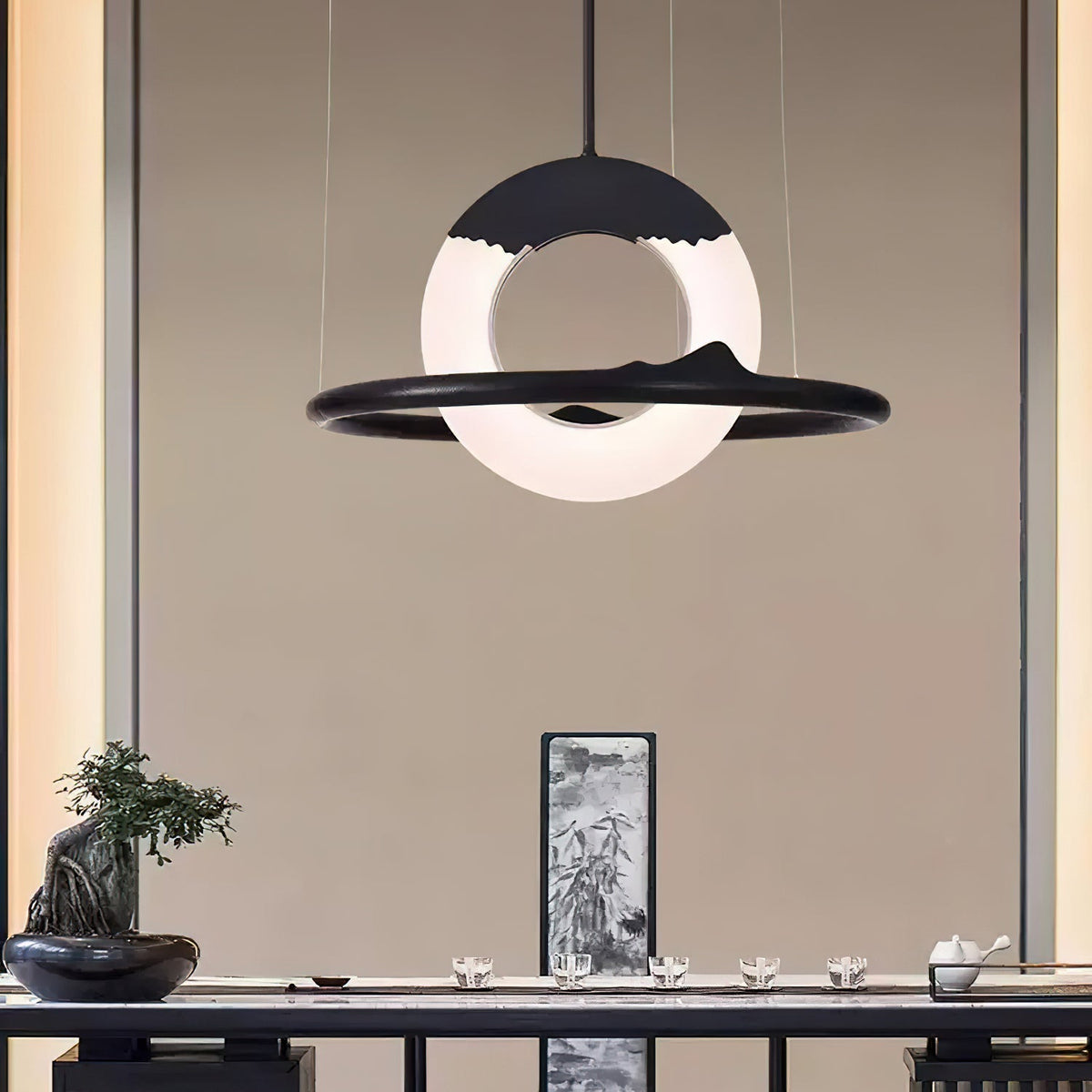 Mytalan ronde acryl hanglamp met houten ring