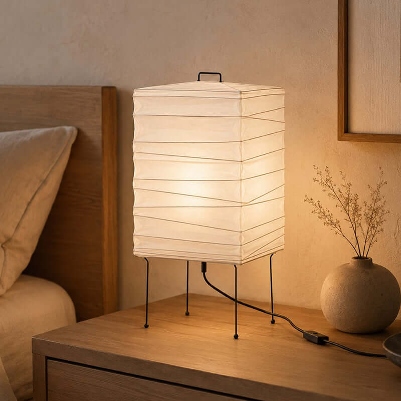 Gevlochten papieren tafellamp met ribbels