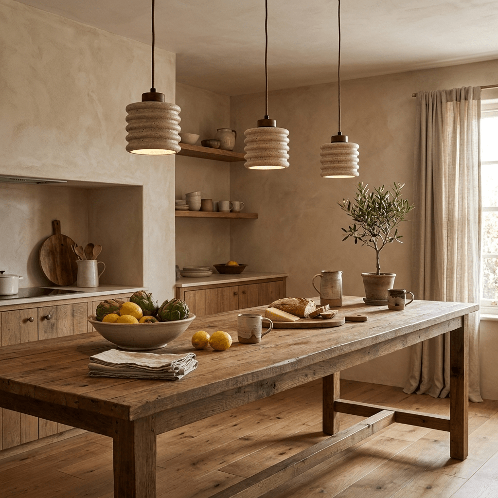 Nerovan hanglamp van travertin en walnoothout