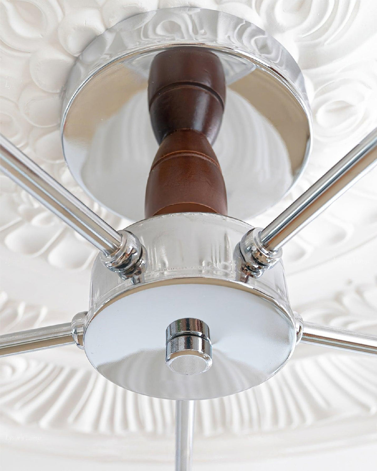 Rinivian Kroonluchter Retro glas chroom Walnoot