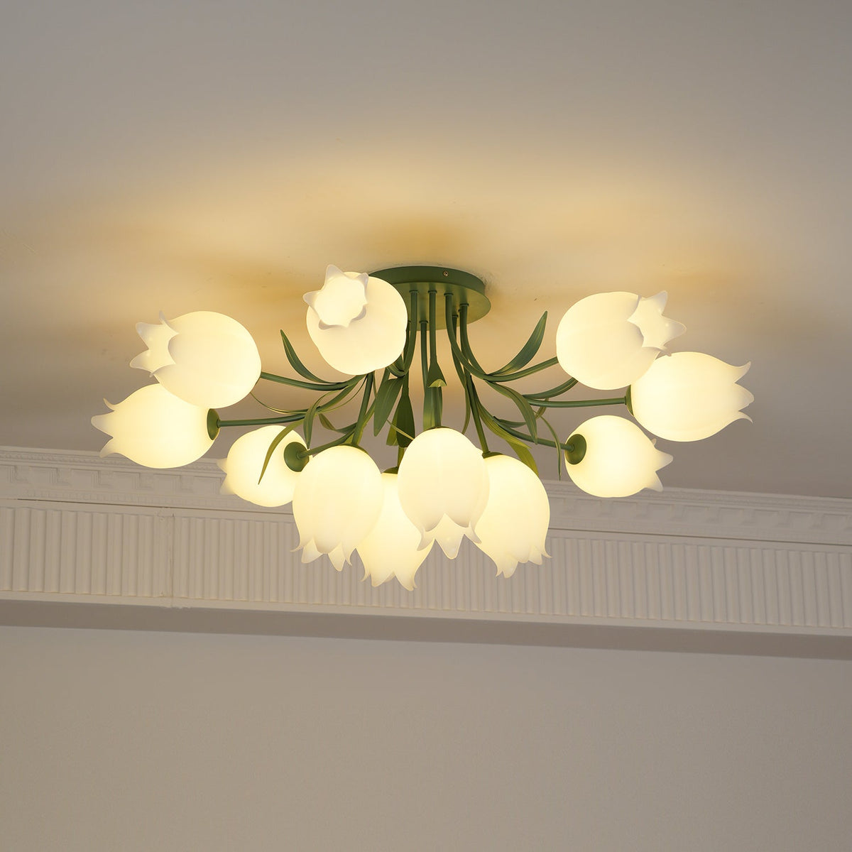 Ivory plafondlamp Lily Flower Blossom Groene Basis