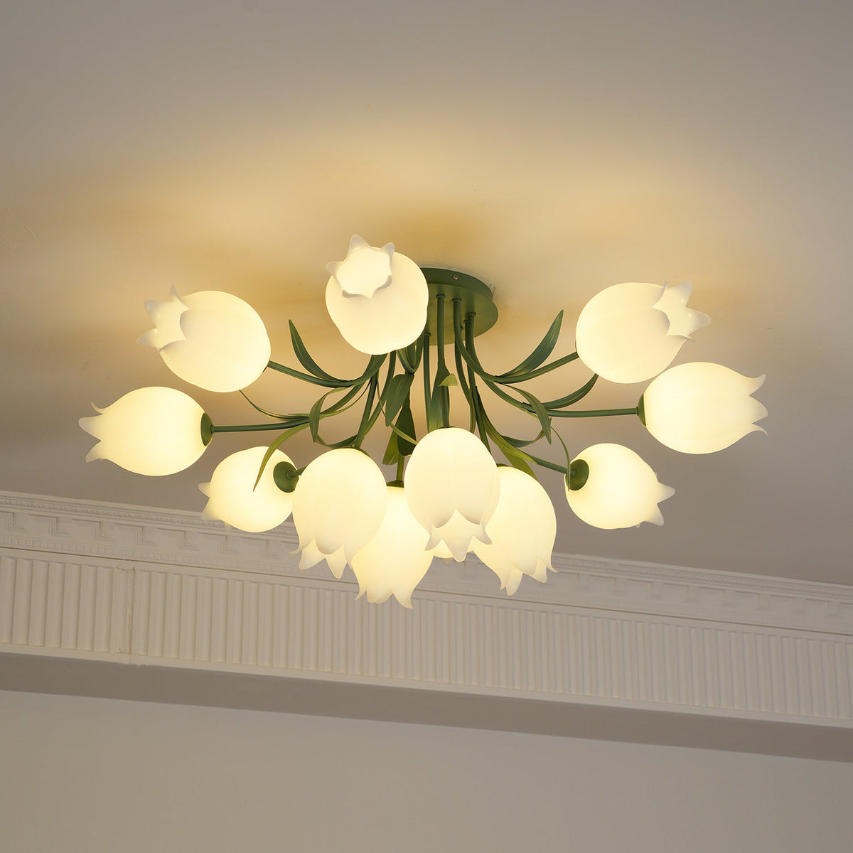 Ivory plafondlamp Lily Flower Blossom Groene Basis