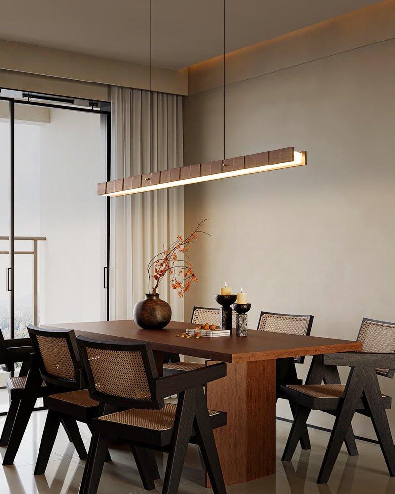 Rillwood Beam Lineaire hanglamp van walnoot en goud
