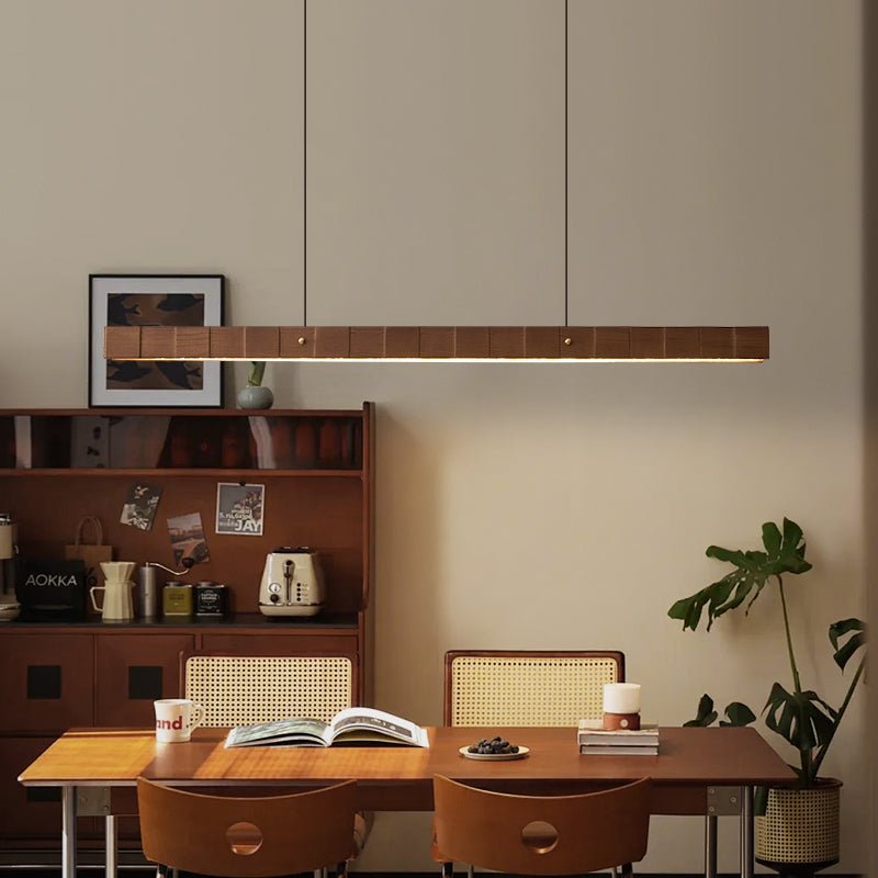 Rillwood Beam Lineaire hanglamp van walnoot en goud