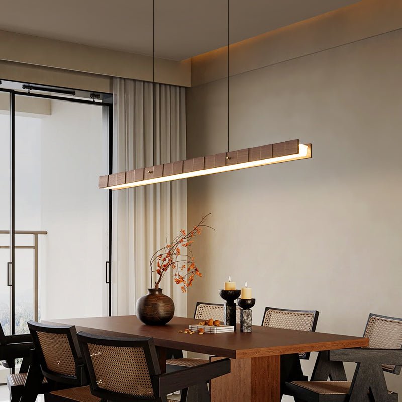Rillwood Beam Lineaire hanglamp van walnoot en goud