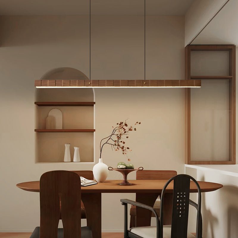 Rillwood Beam Lineaire hanglamp van walnoot en goud