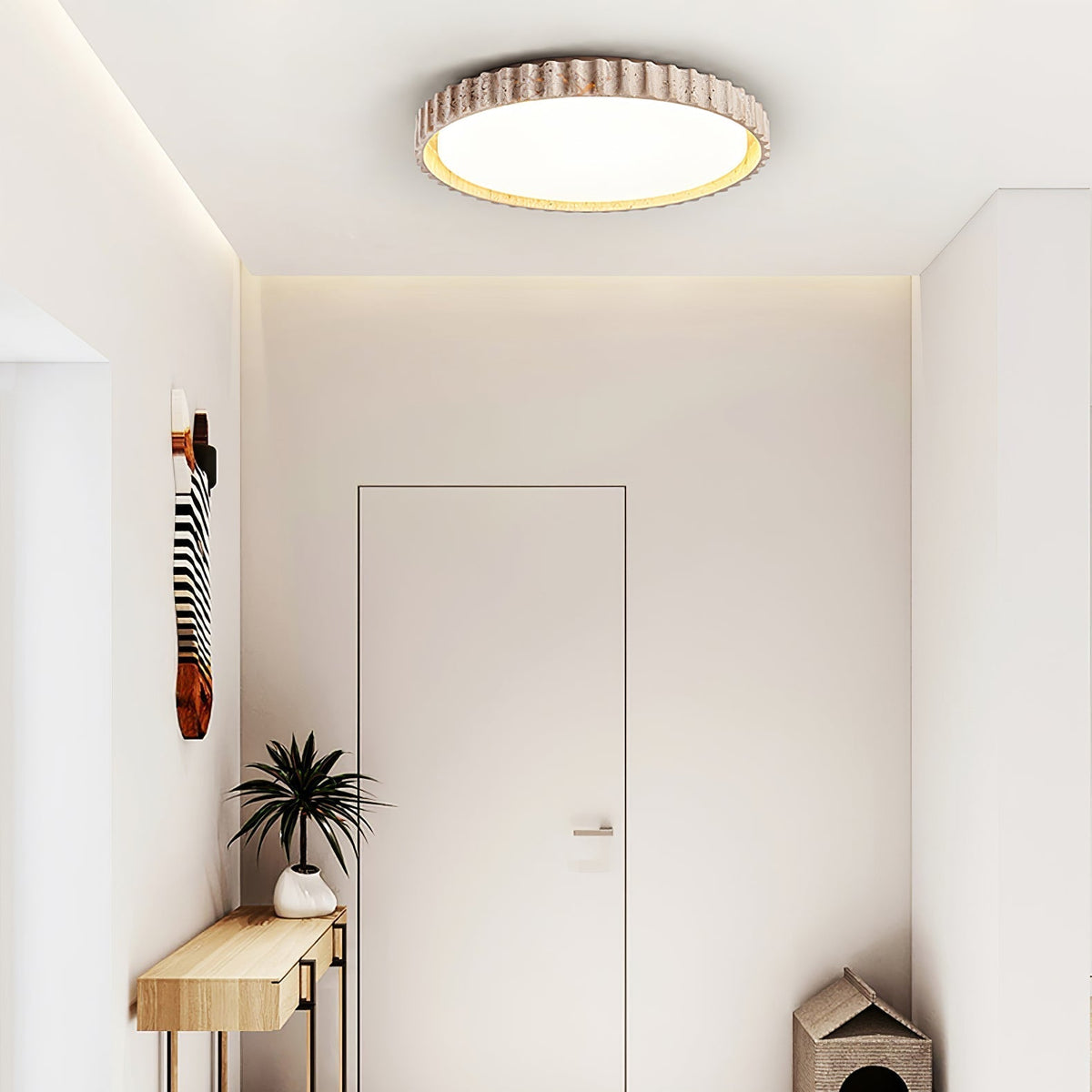 Obsidian Fluted Ring Geel travertin plafondlamp