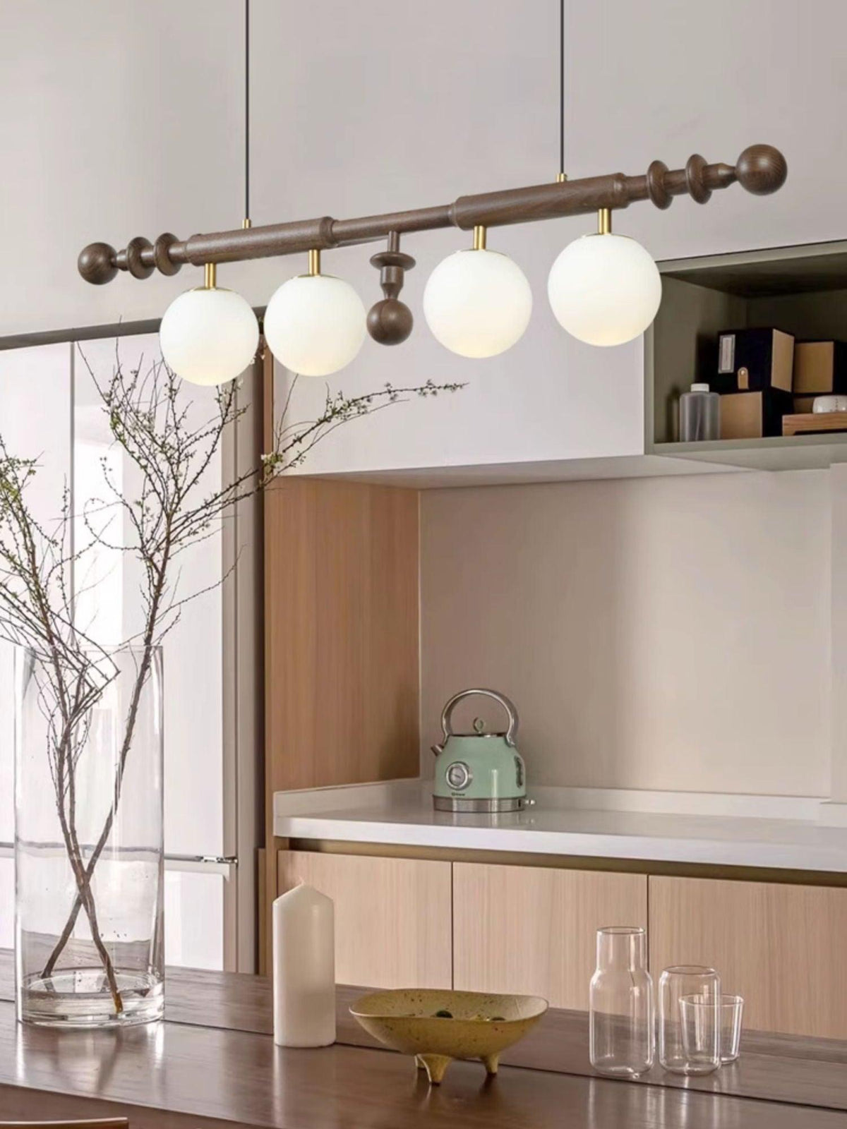Elvalelle Kroonluchter Romeinse Kolom Walnoot Hout glas