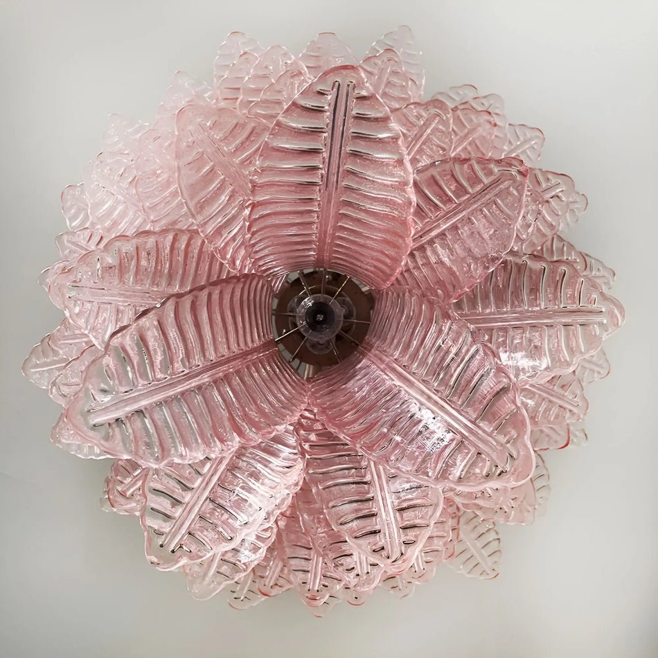 Liorisian kroonluchter met roze Murano-glasbladeren cascaderend romantisch
