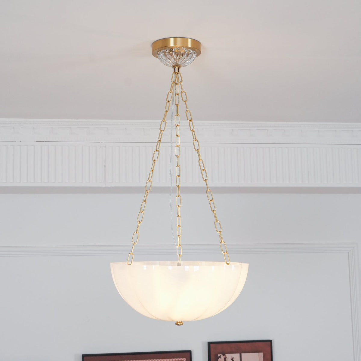 Voriq kroonluchter glazen kom messing ketting