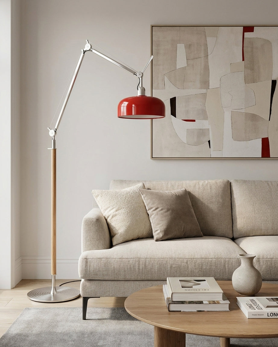 Rudy vloerlamp karmozijnrood esdoornhout met beweegbare arm