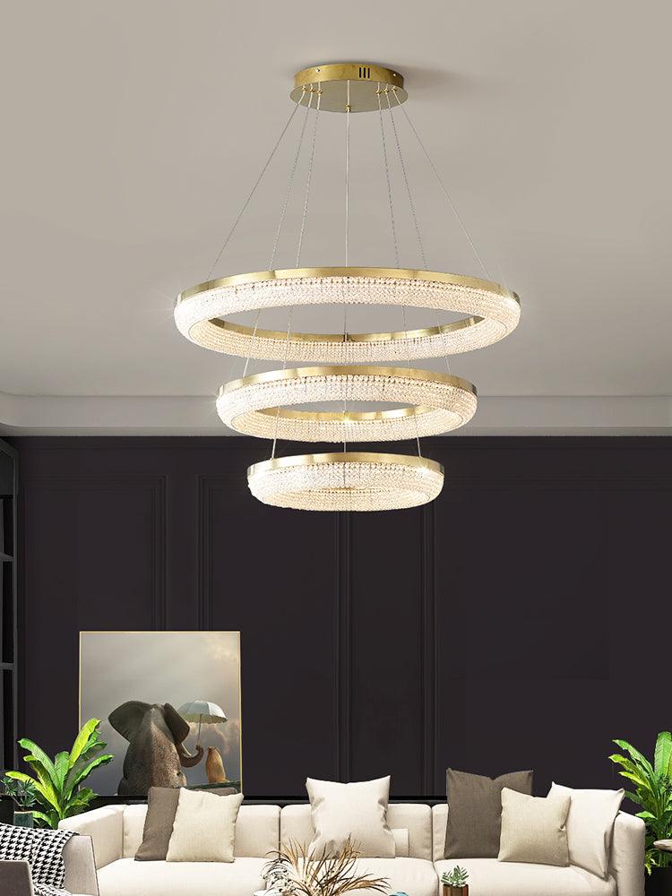 Cyrereon kroonluchter met ronde ringen van kristal in goudkleurige afwerking