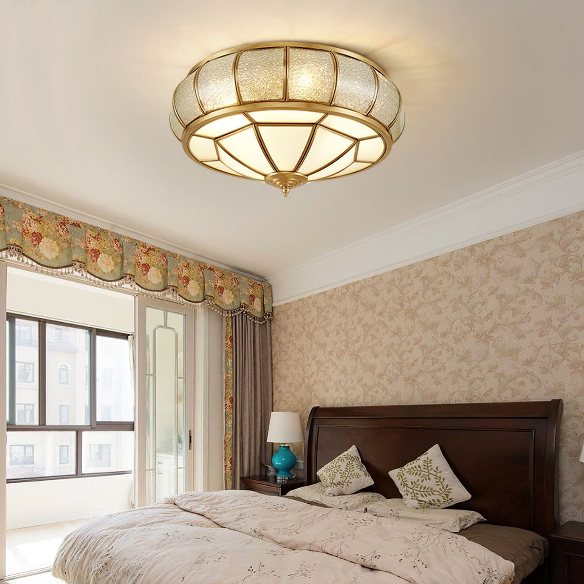 Zothaus Traditionele ronde plafondlamp van glas van textuurglas