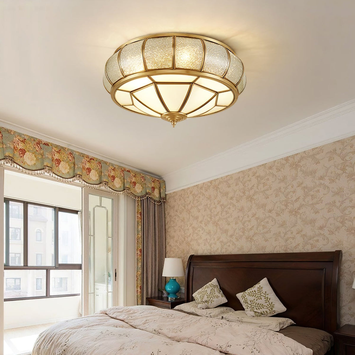 Zothaus Traditionele ronde plafondlamp van glas van textuurglas