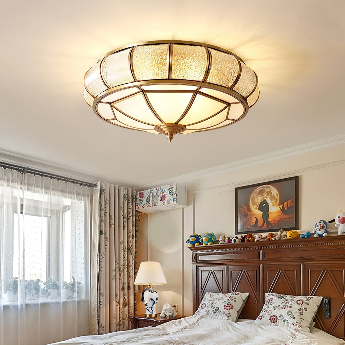 Zothaus Traditionele ronde plafondlamp van glas van textuurglas