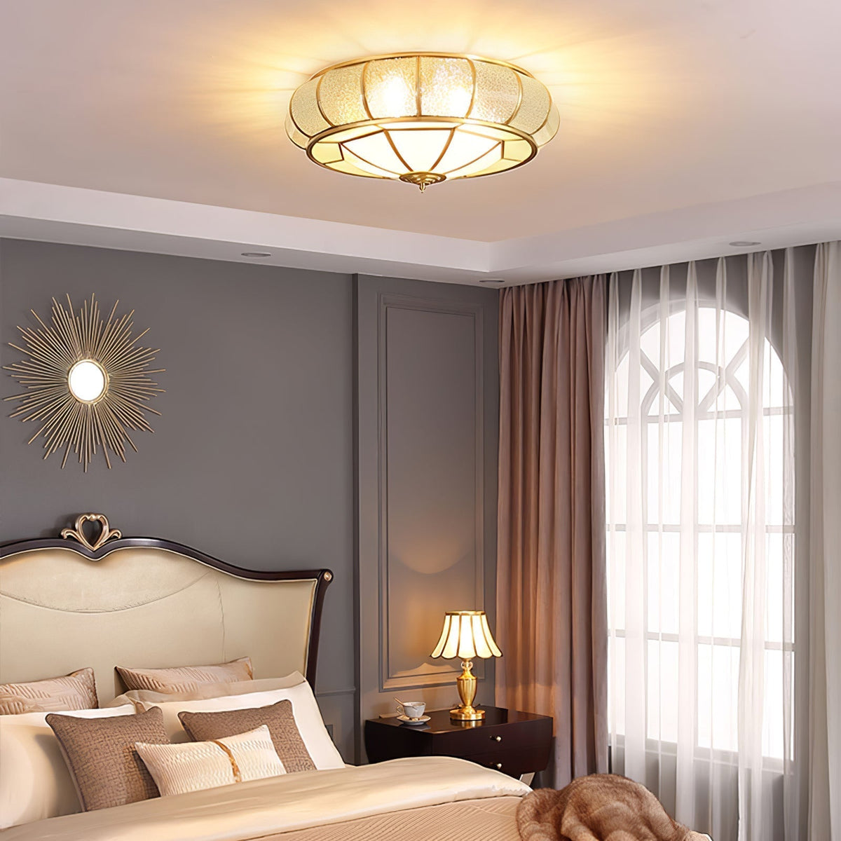 Zothaus Traditionele ronde plafondlamp van glas van textuurglas