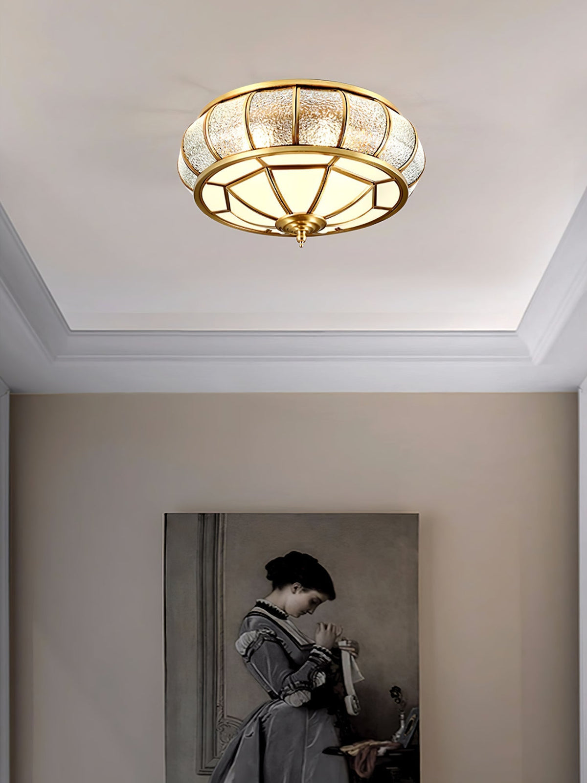 Zothaus Traditionele ronde plafondlamp van glas van textuurglas