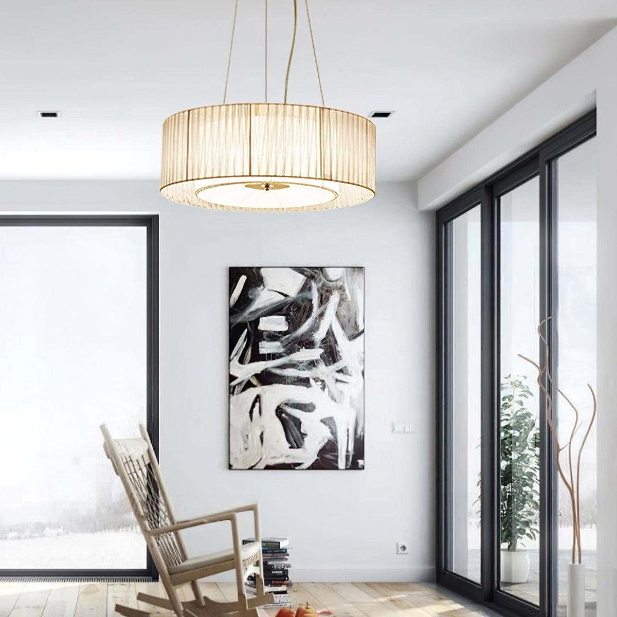 Leo Moderne hanglamp van beige en chroom