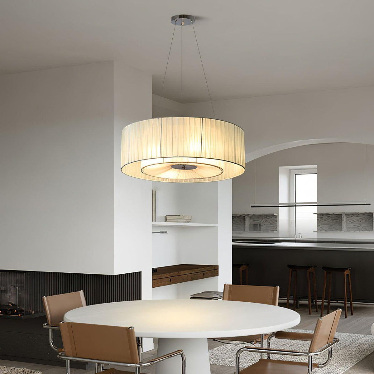 Leo Moderne hanglamp van beige en chroom